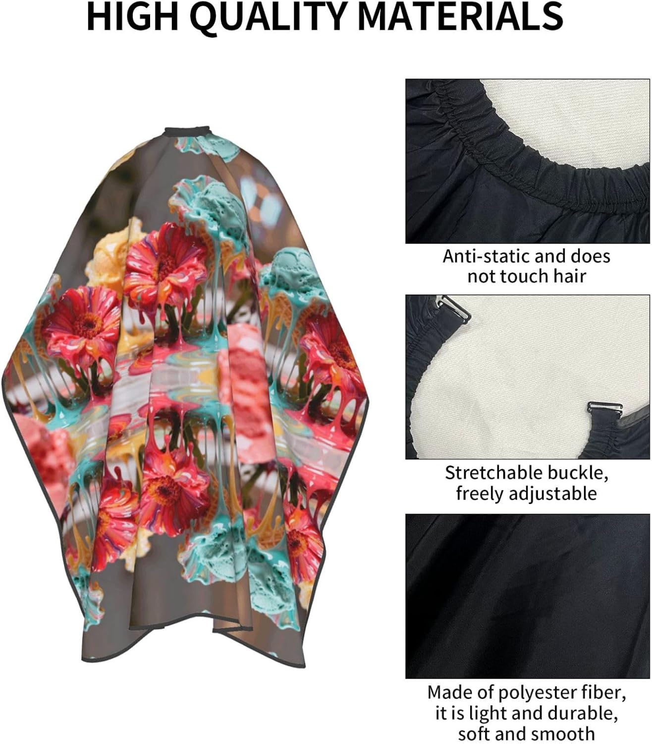 Melting Flowers Hair Cutting Cape For Adults-Barber Cape For Men Women, Waterproof Salon Cape For Hairdressing, Anti Static Hairdressing Gown