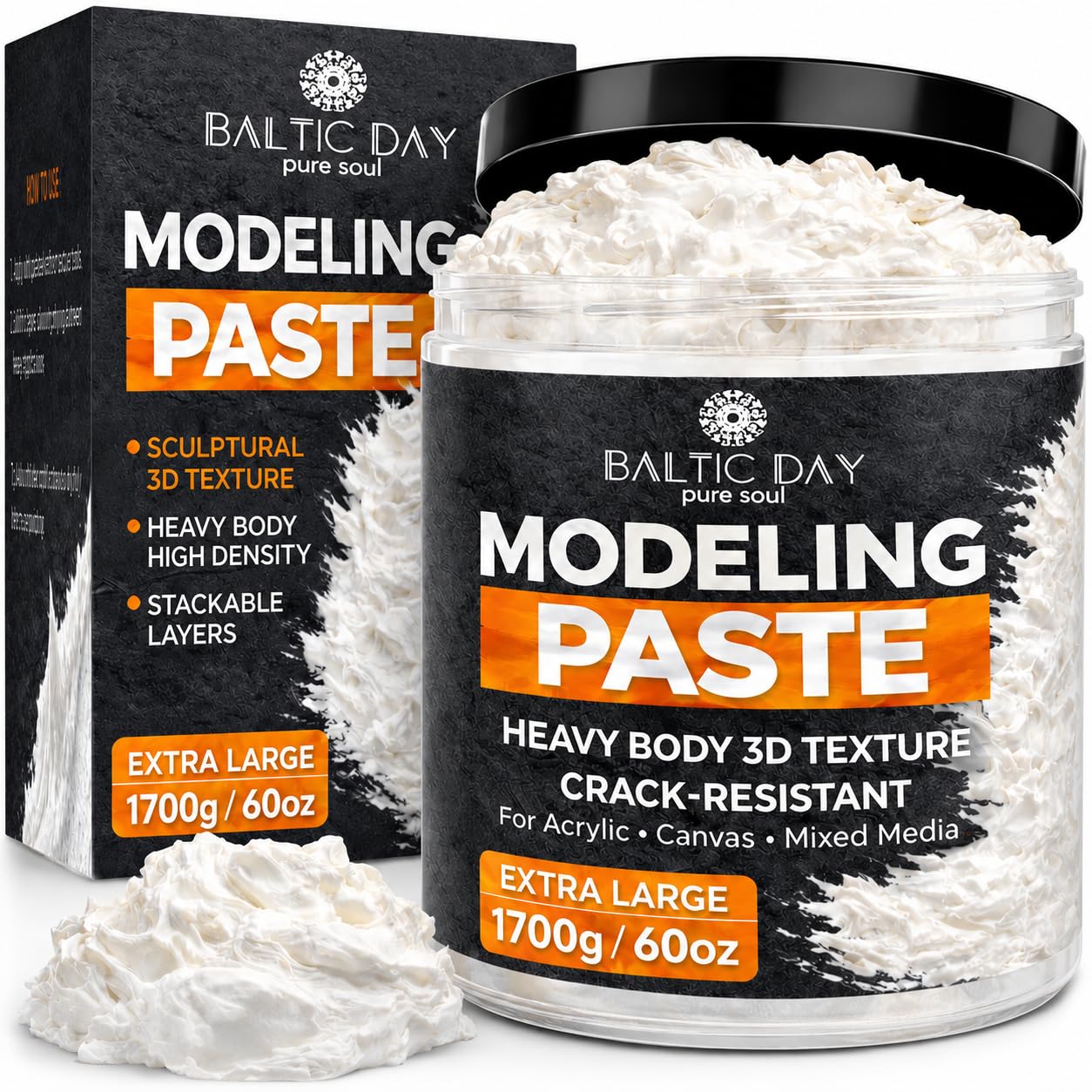 BALTIC DAY - Modeling Paste, 1700g/60oz Ultra-Large Texture Paste for Canvas Painting, Thick White Acrylic Modeling Paste for Texture Art, Mixed Media, Painting, DIY &amp; Crafts