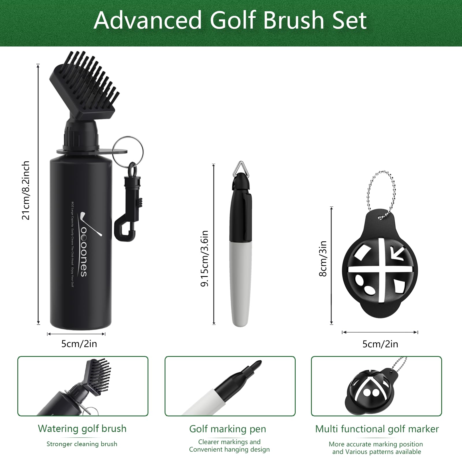 Golf club kit for golf beginners Multi functional golf marker with 4 patterns and marking pen 8oz Bottle Capacity Watering Brush golf accessories kit Gift for men (water brush + marker + marking pen)