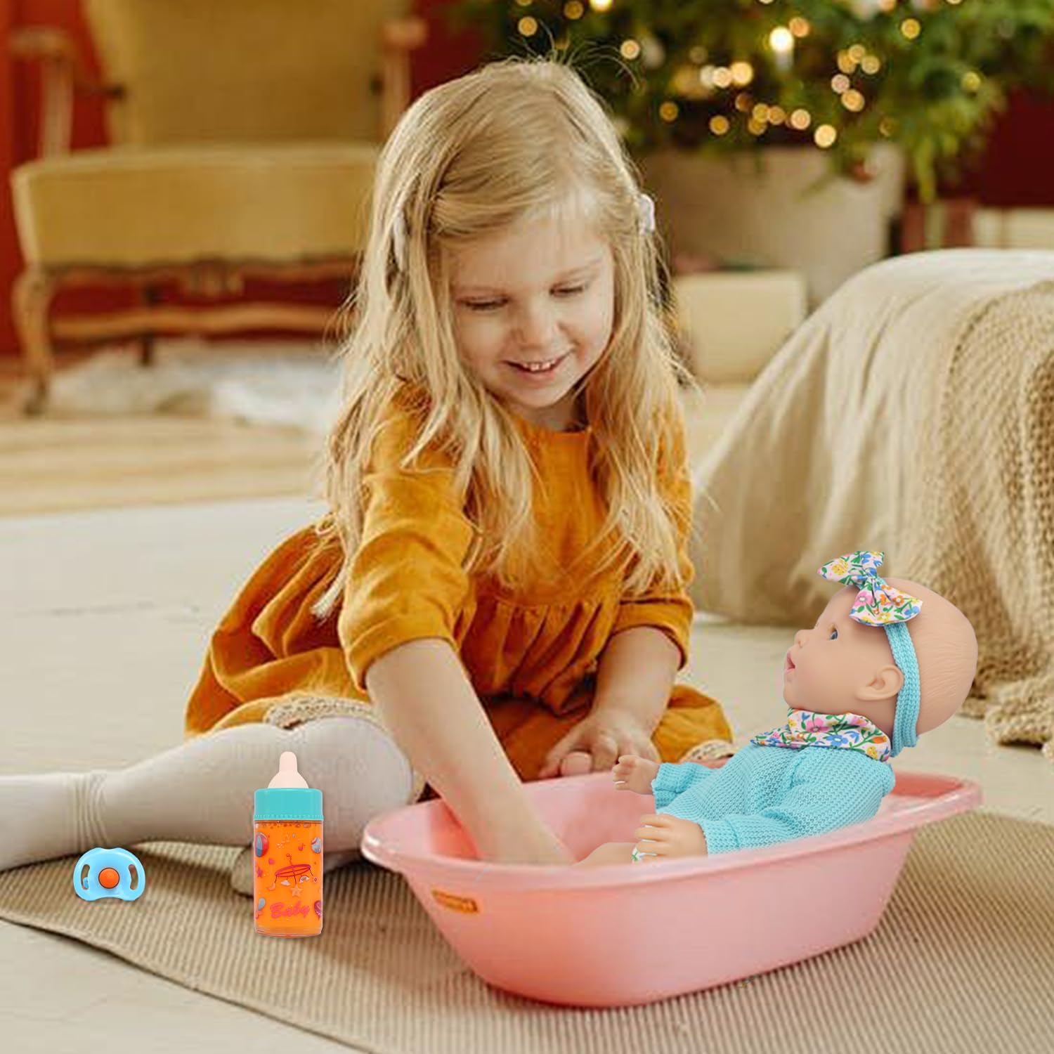 UNICORN ELEMENT 8 Pcs Baby Doll Clothes and Accessories for 14-18 inch Dolls, Doll Feeding and Caring Playset, Magic Babys Feeding Bottle (Dolls Not Included)