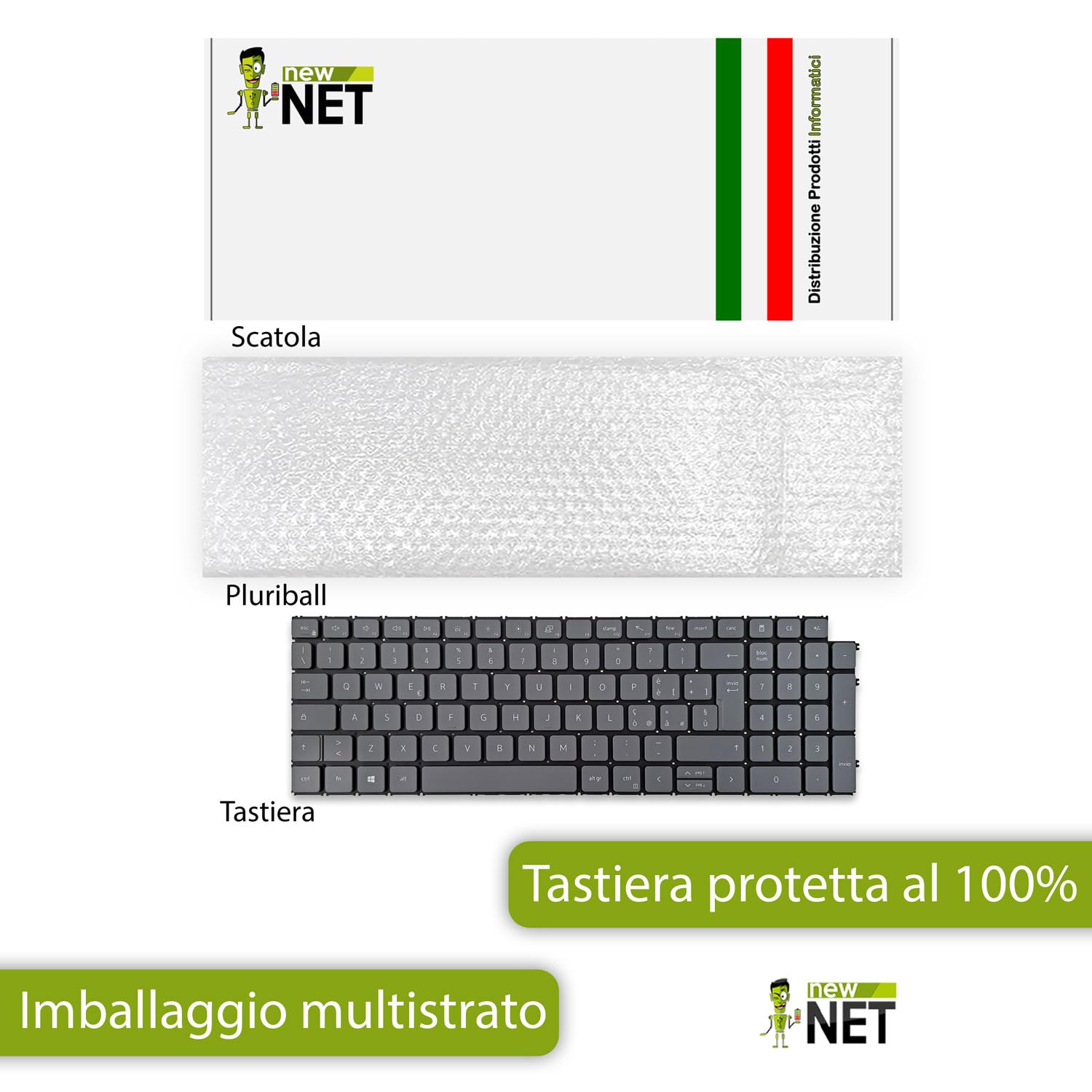 Tastiera compatibile per Notebook Dell Vostro 15 3510 3515 5510 5515 7510 16 7620 Latitude 3520 Retroilluminata Layout ITA Grigio