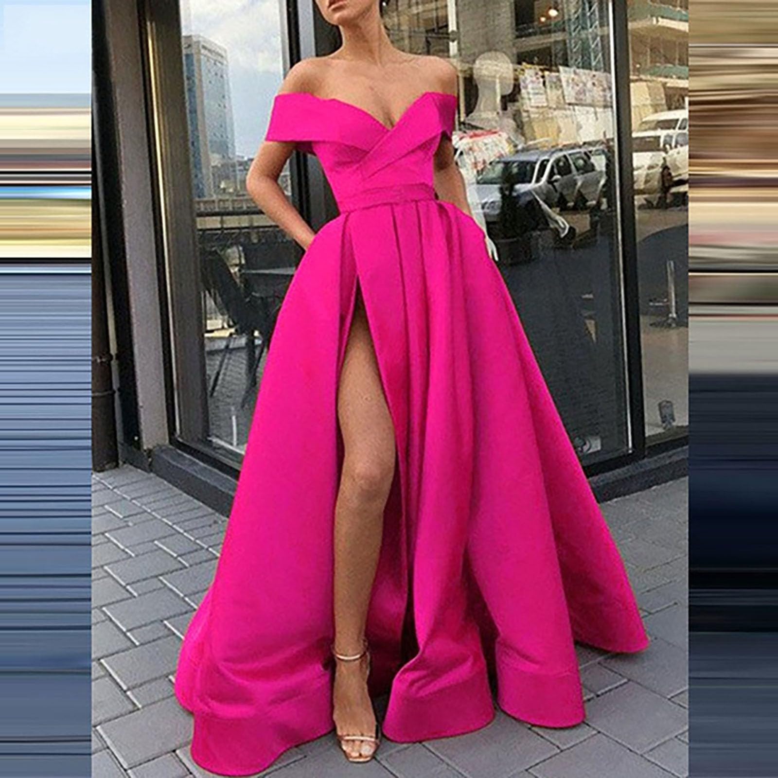 Vestito Donna Elegante Casual Curvy Ruffled Confortevole da Sera Lunghi Cerimonia Abito da Donna Senza Manica Vintage Cocktail Party Sposa Banchetto Abito Donna Estivo