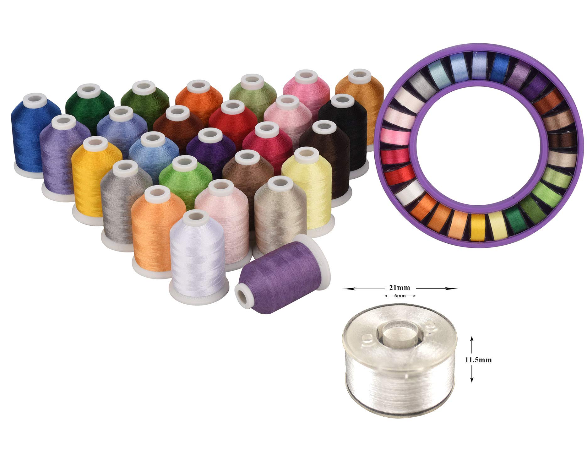 Simthread 27 Spulen Trilobal Polyester Stickmaschinengarn mit 27 sortierten Farben, vorgewickelte Spulen Größe A/SA156 für FSL auf Brother Janome Pfaff Babylock Singer Husqvaran Bernina etc.