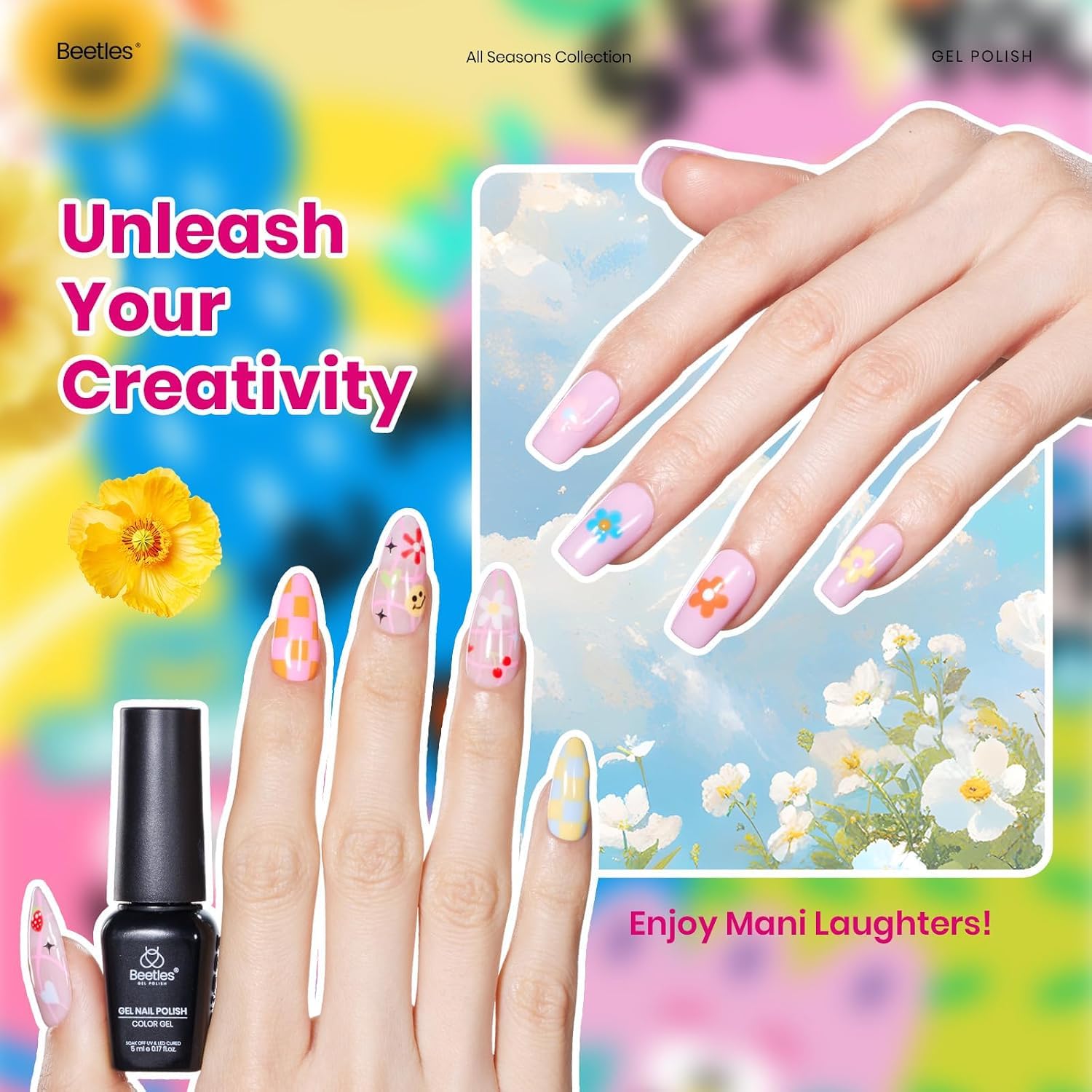 Beetles Gel Polish Set de 25 colores con base brillante y mate, accesorios