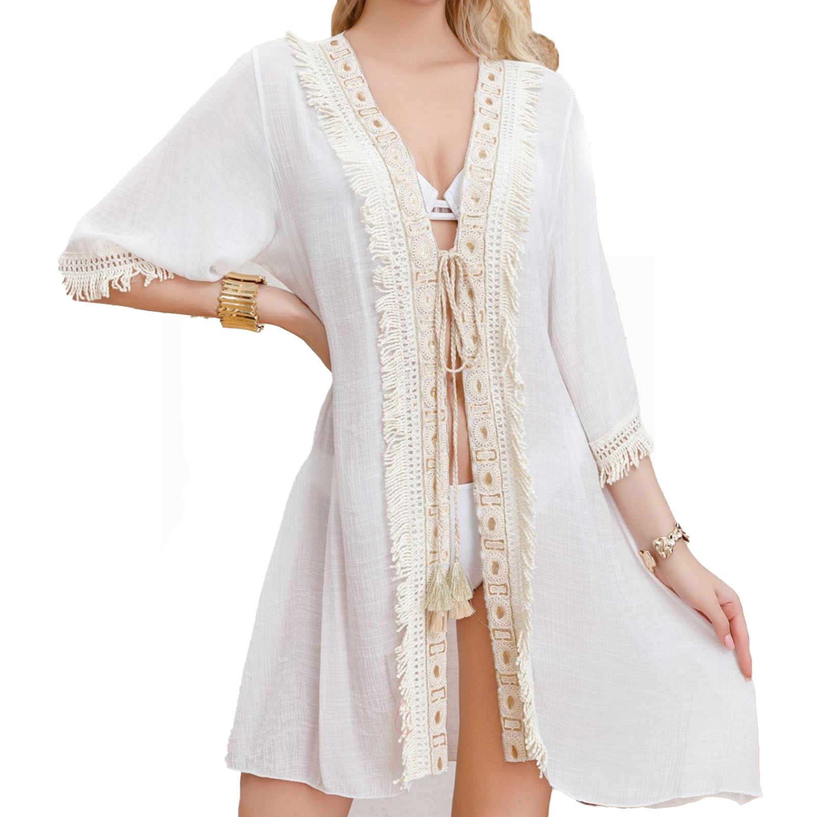 Alexis Leroy Damska długa sukienka plażowa w stylu boho, letnia sukienka w stylu kimono