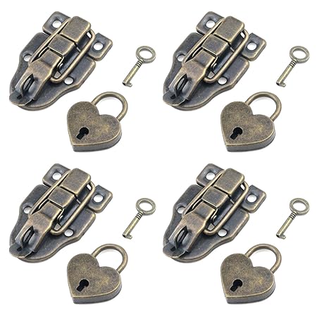Tulead Vintage Toggle Hasp Latch Hasp Catch Lock Latch Catch Heart-Lock with Keys Set of 4 with Screws