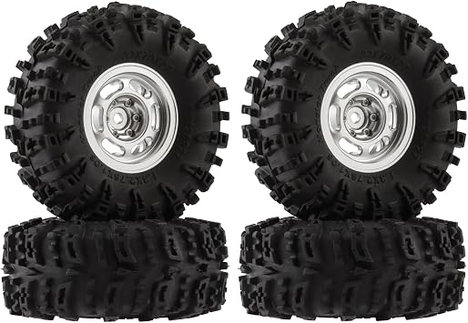 1.3" Wheel Tires Set, 70 * 27mm Beadlock Wheel Rims with Swamp Claw Mud Terrain Rubber Tires for 1/18 1/24 SCX24 TRX4M RC Car Type A-Sliver Set