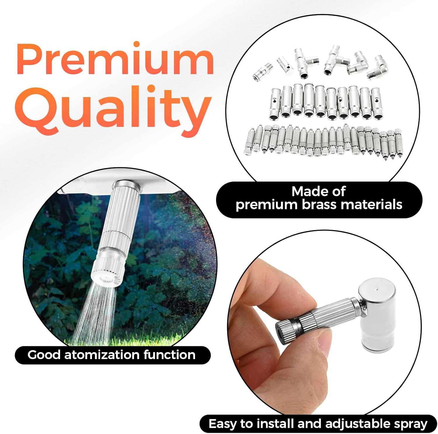 27Pcs Slip-Lock Brass Misting Nozzle Tee Kit for 3/8 inch Drip Irrigation Tubing Kit, Include 11pcs Mister Nozzles, 16pcs Brass Slip Connector for High Pressure Misting System