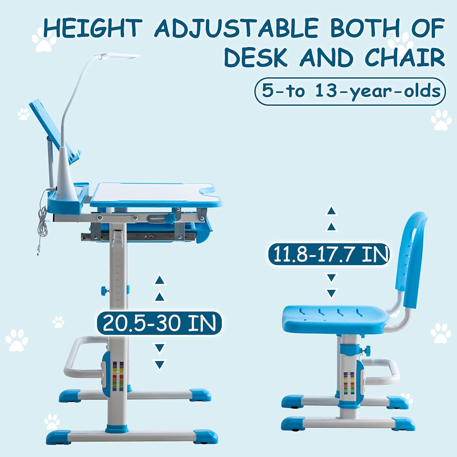 One-Day Sale: Up to 60% Off BELANITAS Kids' Desks,Height Adjustable Kids Desks and Chair Set for Boys and Girls,Kids Writing Chair and Desk w/Lamp,Rotatable Bookshelf,40 Degree Children Desk Set Tiltable Desktop,Blue