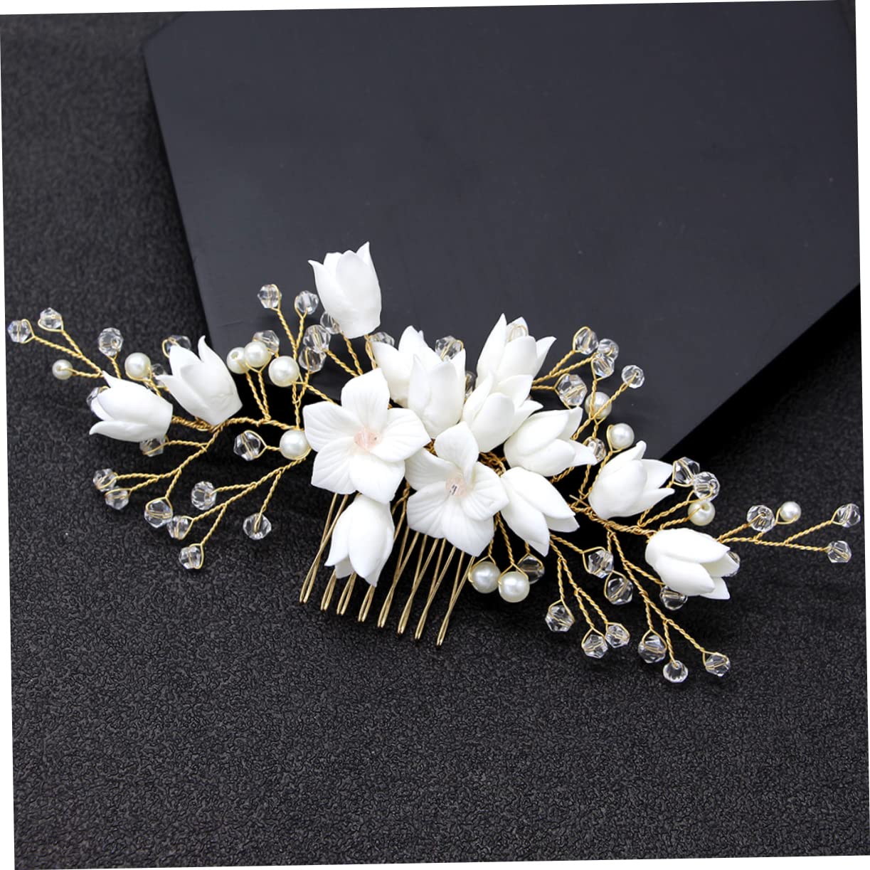 Outanaya 3pcs Polymer Clay Flower Hair Comb Bridal Pearl Crystal Beads Bridal Headpiece for Wedding
