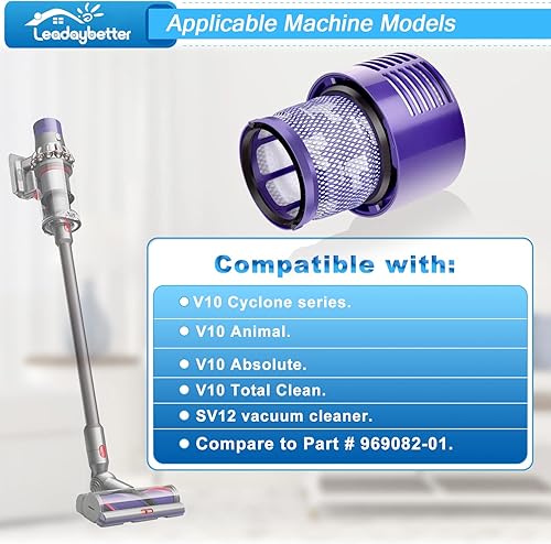 Vista 2 de Leadaybetter Repuesto de filtro de vacío para Dyson V10 Cyclone Series, V10 Animal, V10 Absolute, V10 Total Clean, SV12, Número de pieza 969082-01