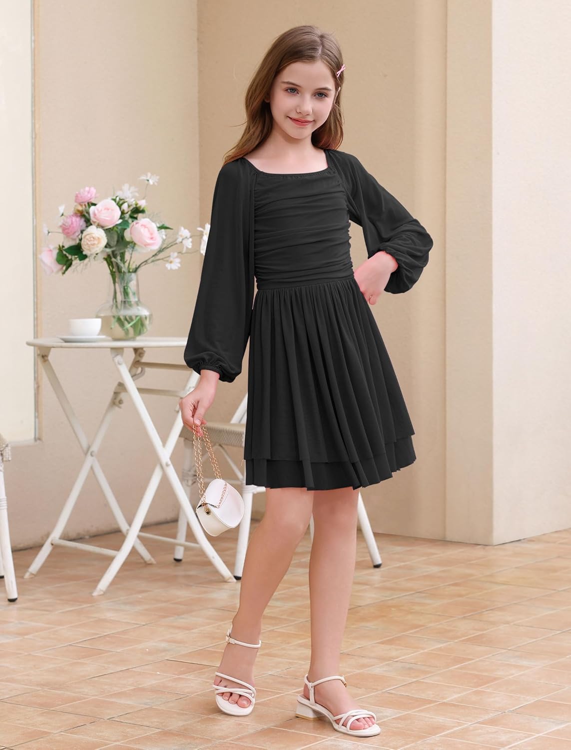 IBAKOM Teen Girl Puff Long Sleeve Square Neck Prom Dress Junior Homecoming Wedding Outfits Tween Fancy Pageant Birthday Dress - Image 5