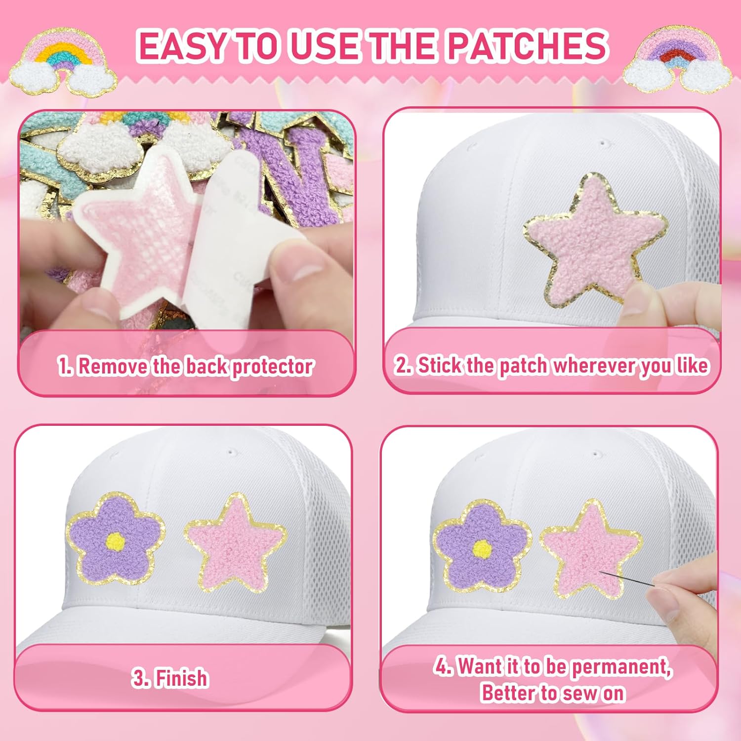 156 Pcs Chenille Letter Patches Self Adhesive Iron On Patches for Clothes,Include 104 A-Z Varsity Alphabet,52 Cute Pattern Chenille Patches for DIY Clothing,Bags,Hats,Embroidered Repair