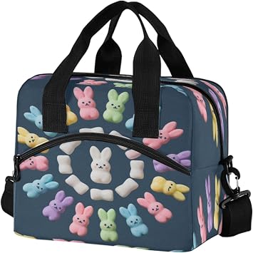 GuoChe Lunch Bag Insulated Lunch Tote for Adults Peeps Easter Colorful Spiral Of Sugary Bunnies