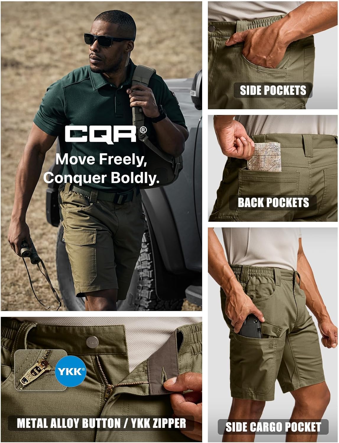 CQR Men's Flex Casual Cargo Shorts, Lightweight Water Resistant Golf Shorts, Stretch Tactical Work Shorts with Multi-Pocket - Image 5