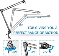 Vista 5 de Brazo de brazo con filtro pop - Soporte de brazo de tijera de suspensión para micrófono con 2 tipos de parabrisas por YOUSHARES
