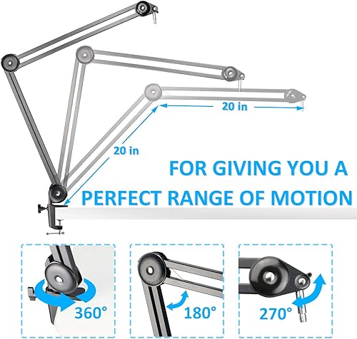 Miniatura 5 de Brazo de brazo con filtro pop - Soporte de brazo de tijera de suspensión para micrófono con 2 tipos de parabrisas por YOUSHARES