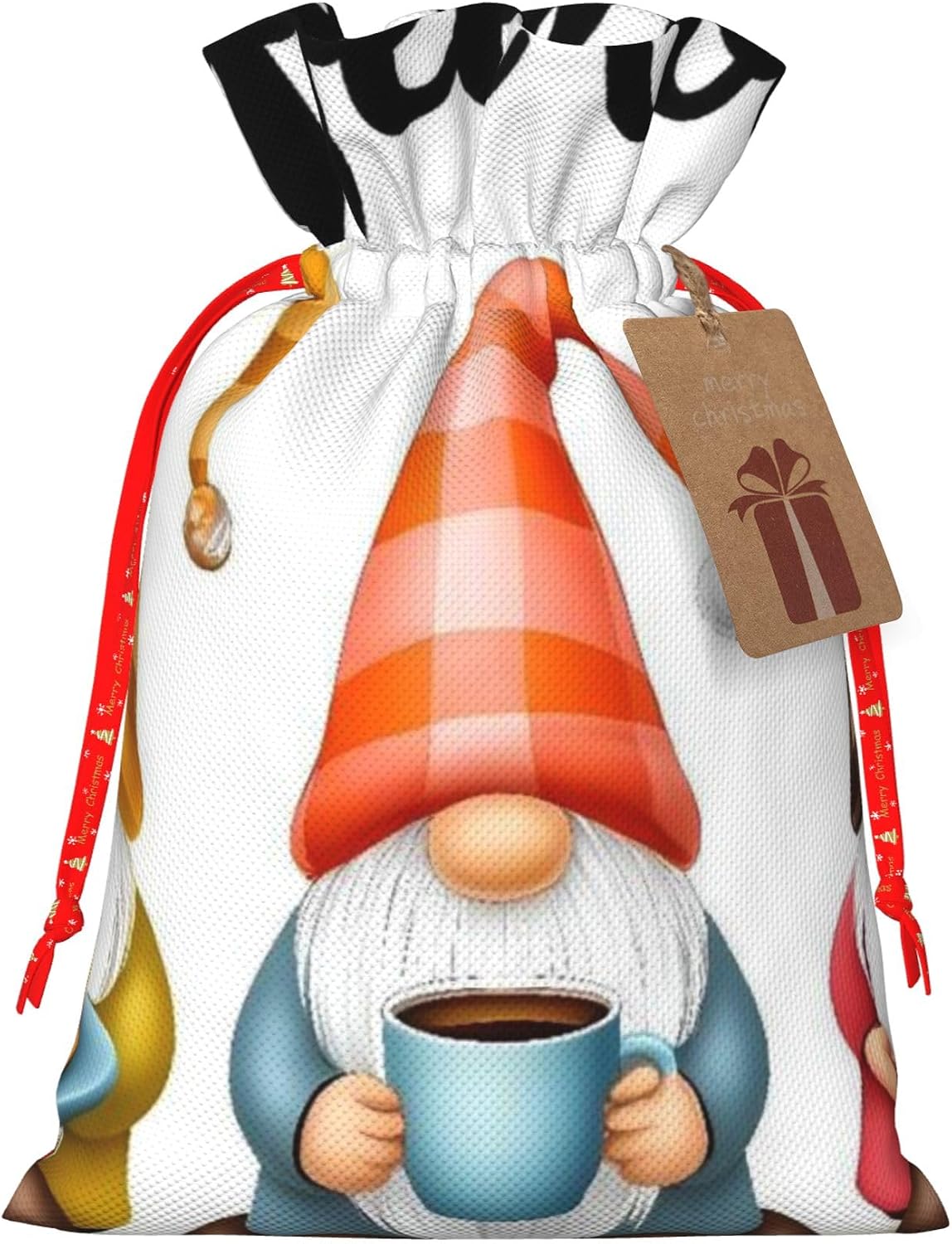 Hekroxu Gift Bag Reusable Wrapping Bag For Holiday Party,Coffee Gnome 1