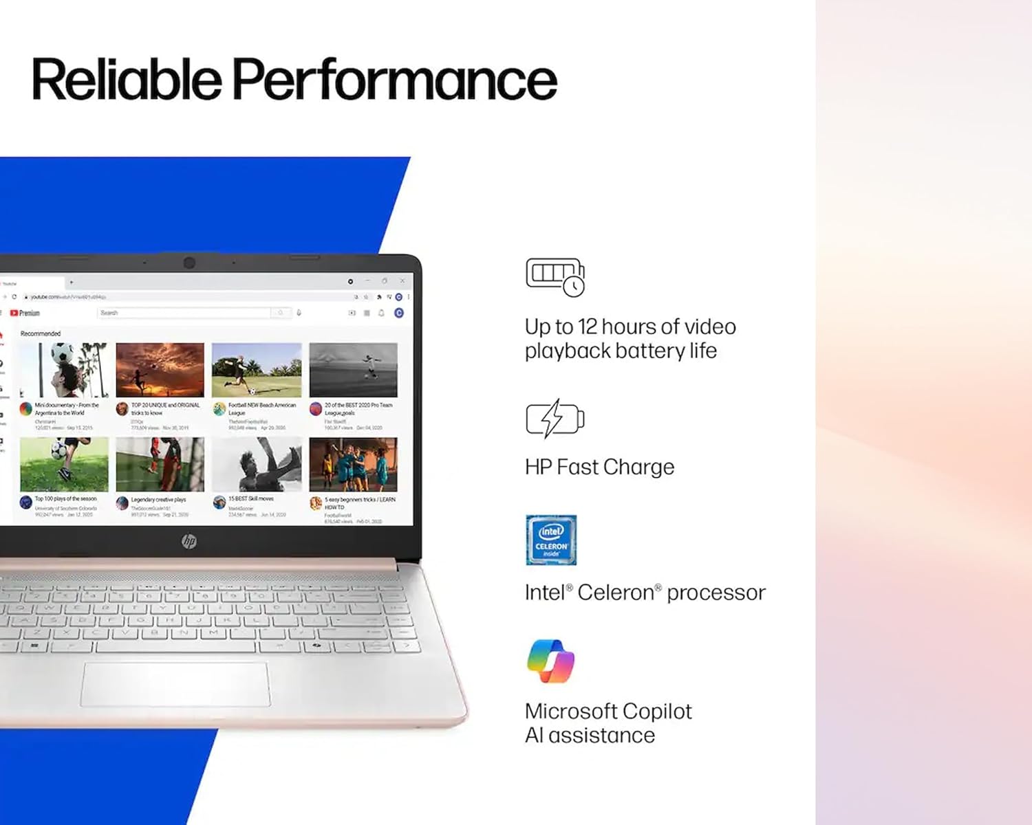 HP Windows 11 Laptop 14 inch HD Screen with Microsoft Office and 1TB Cloud Storage (1-Year)| 4GB RAM| 64GB eMMC| Intel 2-Core CPU| Wi-Fi| Ultra Light| Copilot Ready| Webcam| Rose Gold| RK Bundle