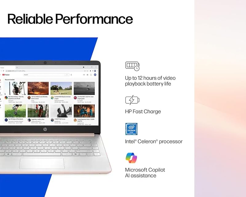 HP 14" Slim & Portable Laptop, All Day Battery, HD Micro-Edge Display, Comfort Keyboard, Intel Dual-Core, 4GB RAM, 64GB eMMC, WIN 11 + Microsoft 365, Copilot AI, for Work & Study, Rose Gold, RK Bundle image 3