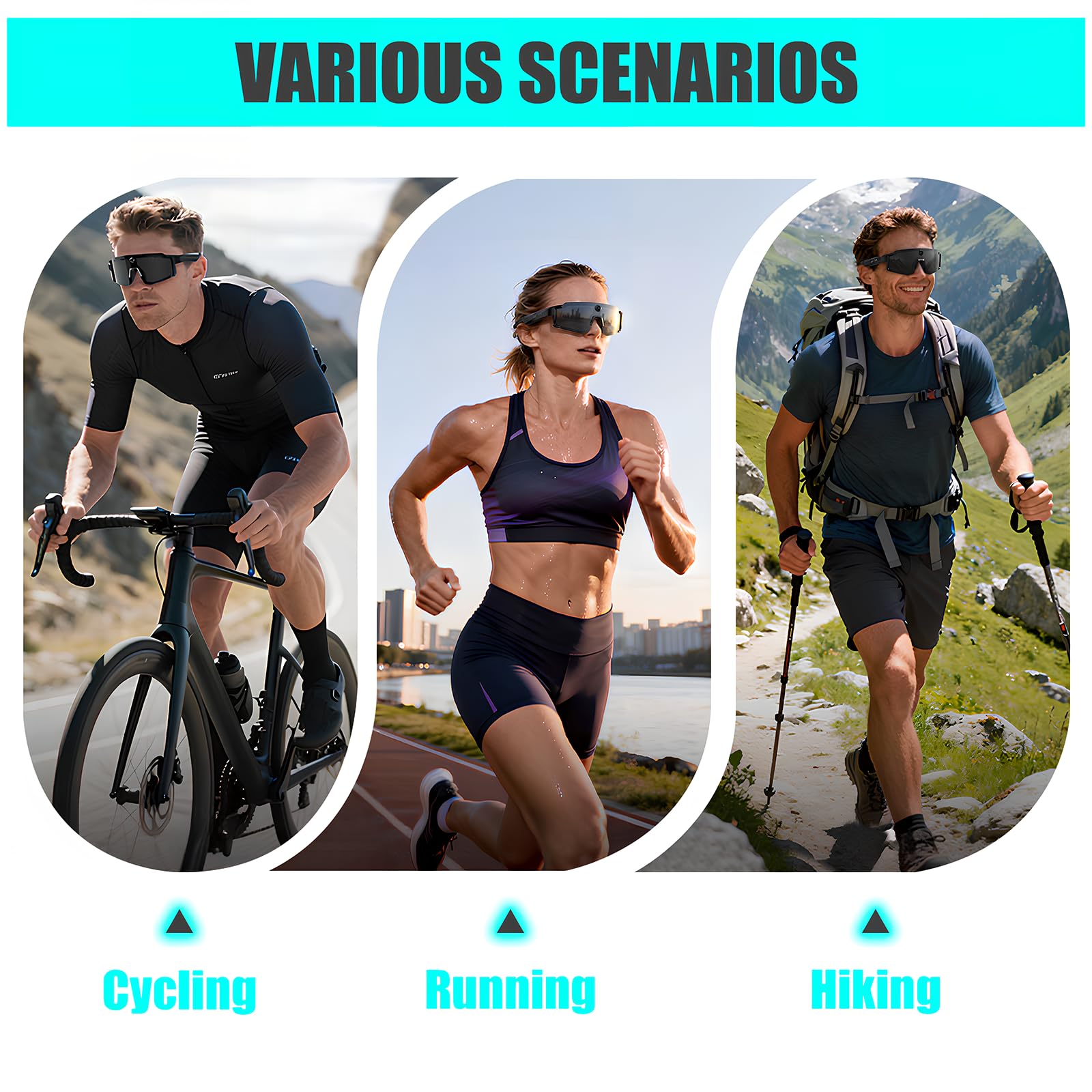 Occhiali con Telecamera 8MP, Smart Glasses AI per Ciclismo e Sport | Chiamate Bluetooth & WIFI, Traduzione AI in Tempo Reale, Riconoscimento di Oggetti, Protezione UV400