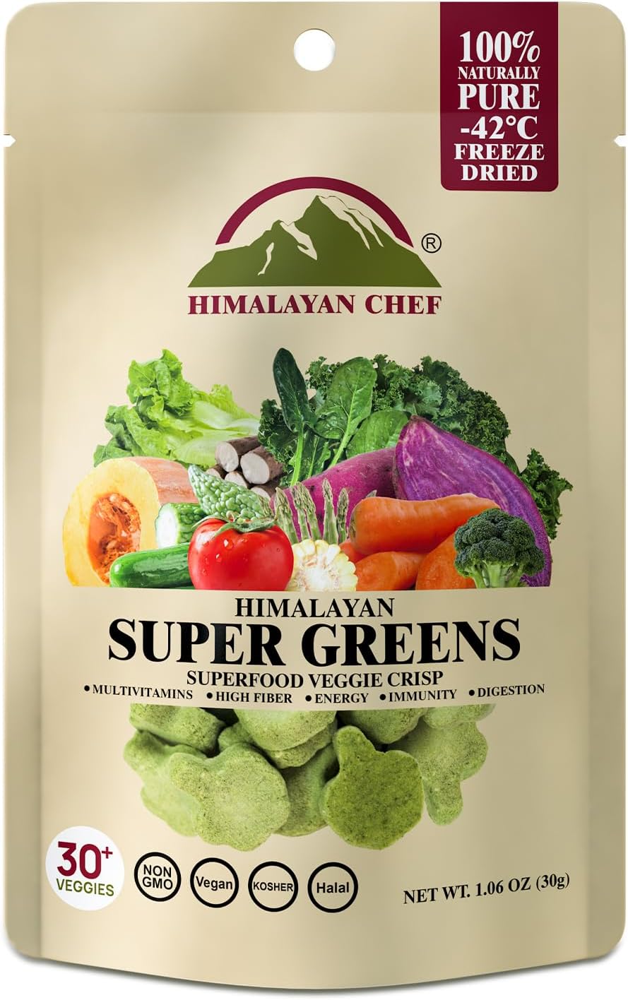 Himalayan Chef Superfood Veggie Crisp 30g each Freeze-Dried Super Greens Snack 30+ Organic Green Veggie Mix Protein-Rich, Nutrient-Packed, Gluten-Free