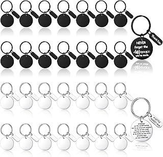 Gisafai 30 Pcs Engravable Metal Keychain Blanks Laser Engraving Blanks Key Rings Tags for Crafts Christmas Xmas DIY Gifts(Silver and Black)