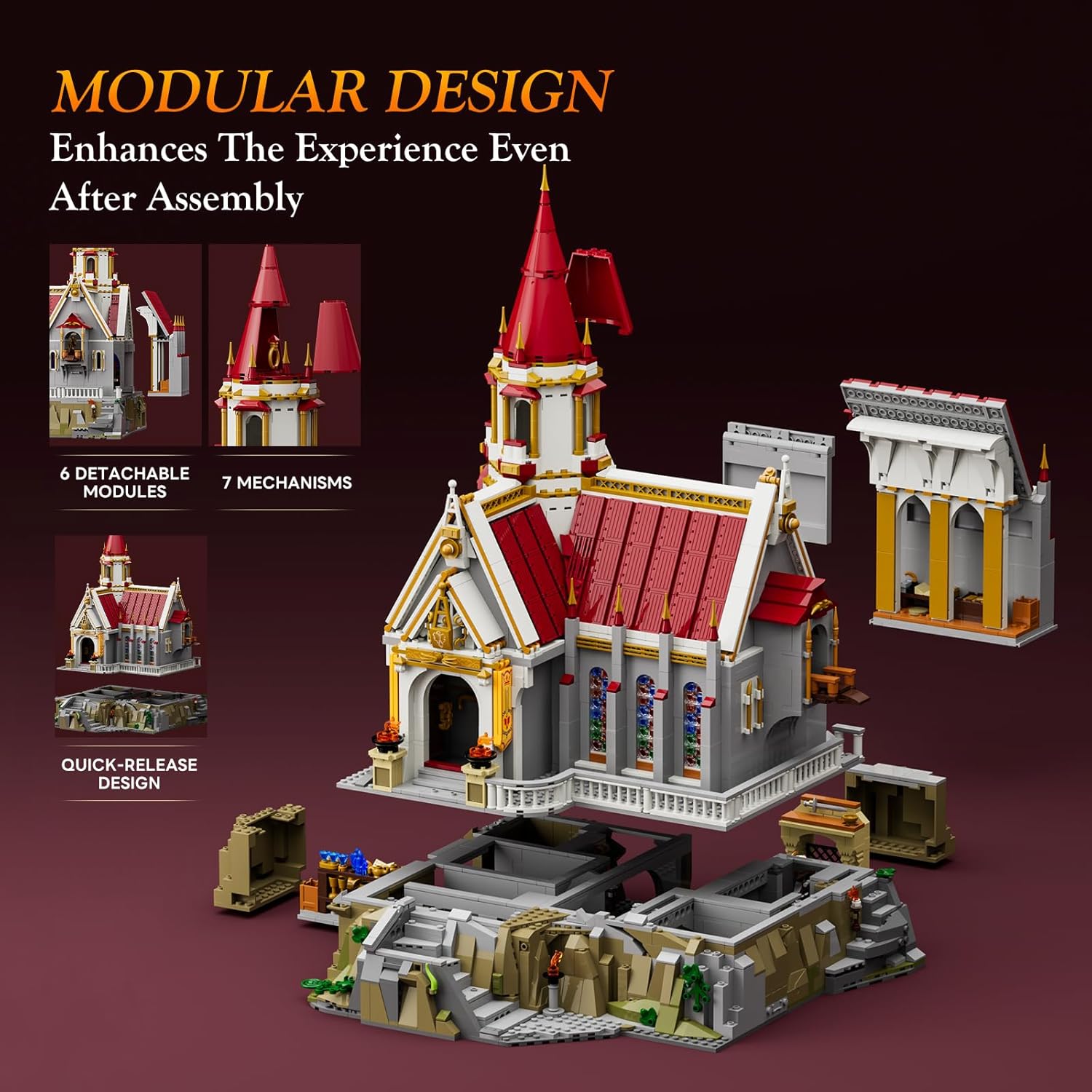 Medieval King's Castle Treasury Building Bricks Set - Middle Ages City Town Modular Collection Display Kit with Minifigures 3209 Pcs for Adults & Teens - Image 3