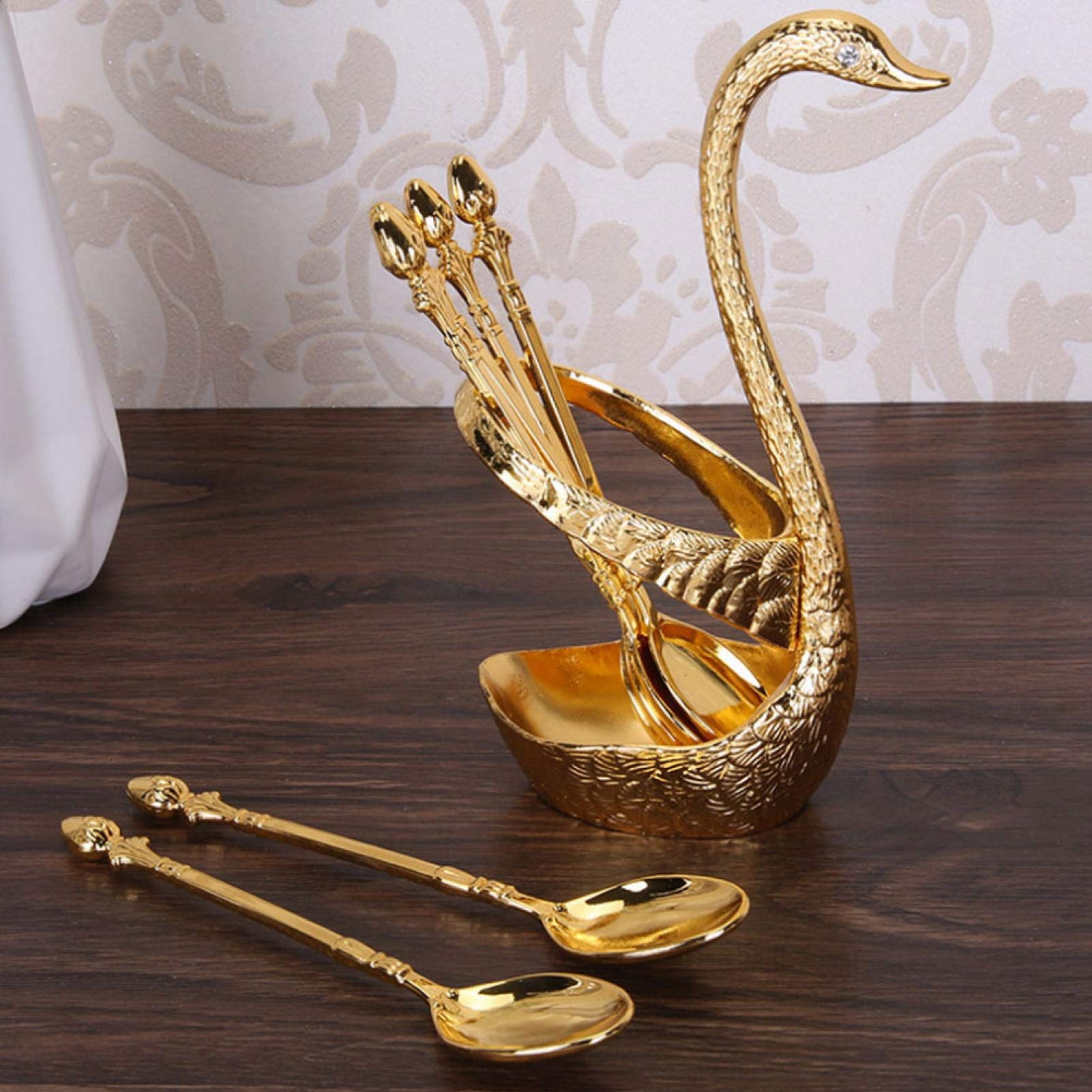 Kit de cuchara de comida portátil multifuncional de aleación de zinc con forma de cisne, moderno y duradero juego de cubiertos para cocina, cafés, restaurante (dorado)