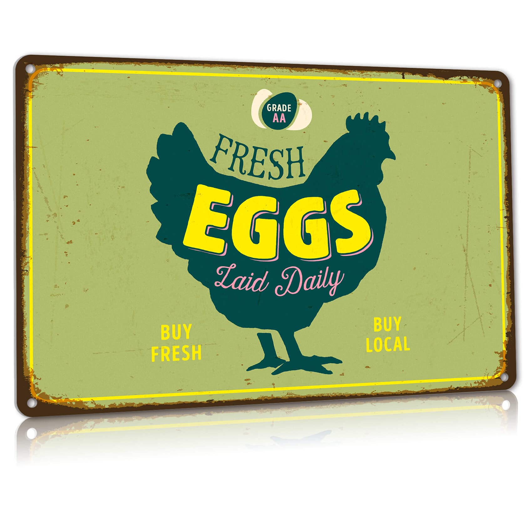 Vintage Farm Fresh Eggs Tin Sign for Farmhouse Kitchen Wall Decor Backyard Chicken Coop Retro Aluminum Metal Signs 12" x 8"