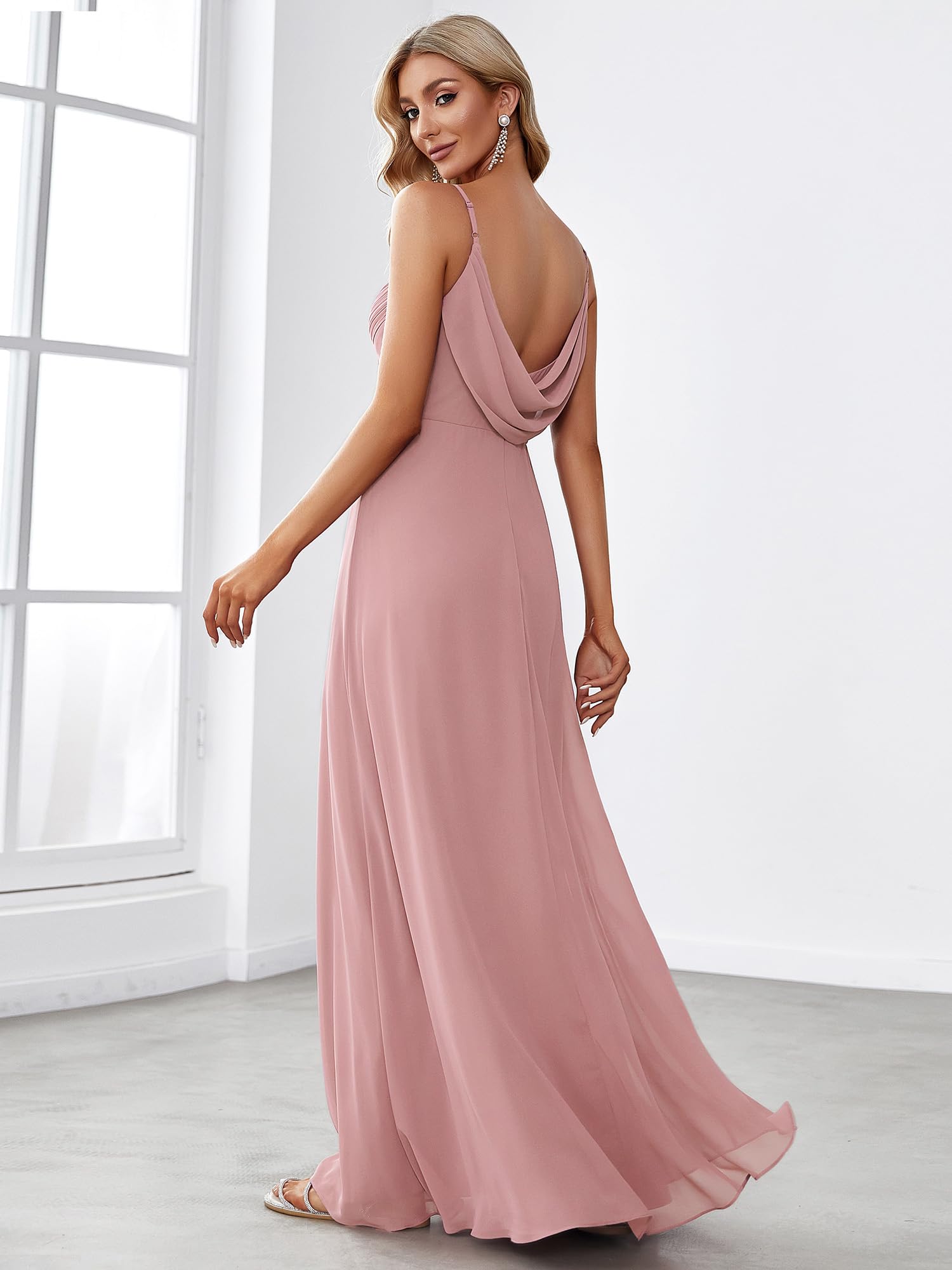 Ever-Pretty Vestiti da Sera Donna Lungo Scollo a V Senza Maniche Linea ad A Chiffon Senza Schienale 80026