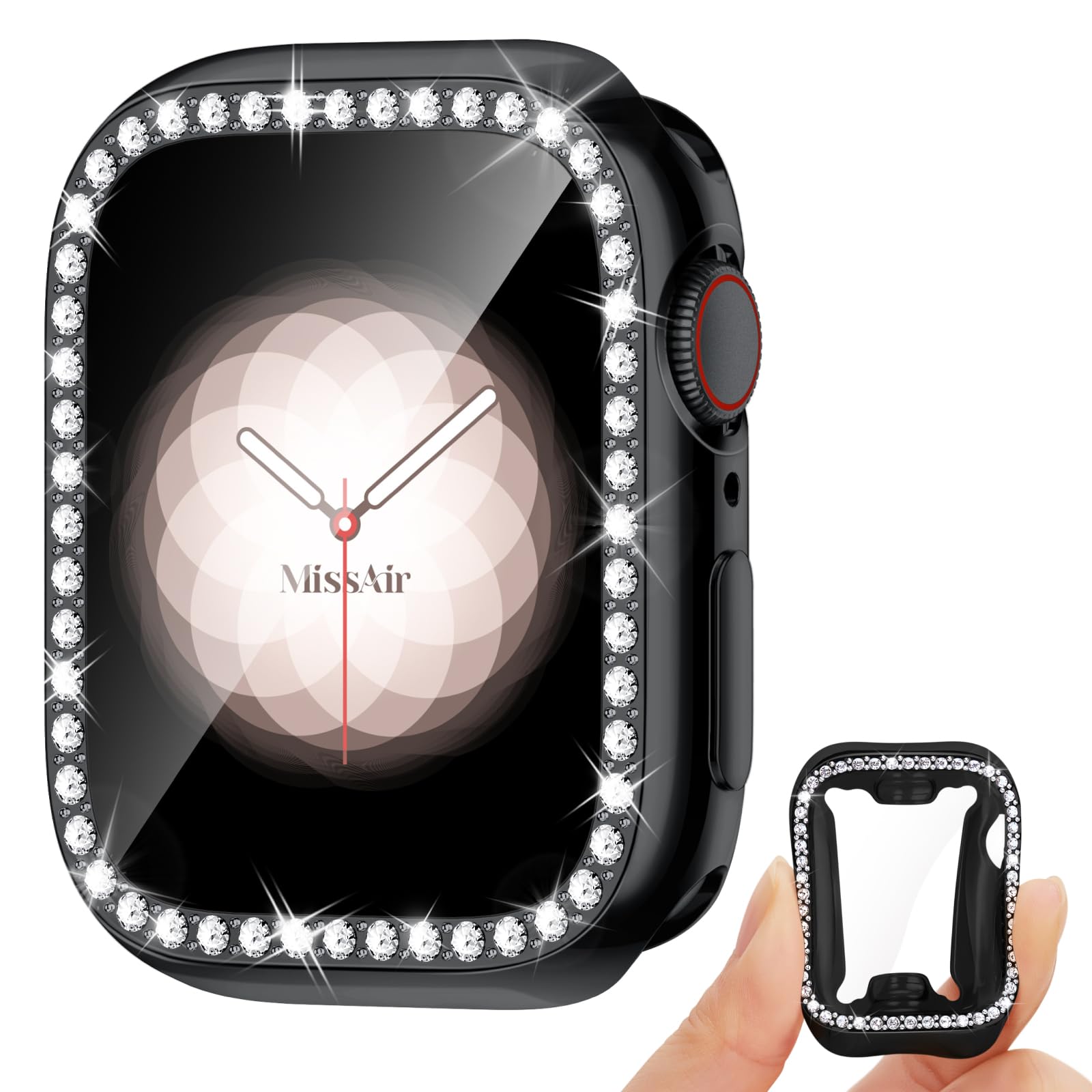 Missair Soft TPU Bling Case Compatible for Apple Watch Case 44mm Series 6/5/4/SE/SE 2/SE 3 with Screen Protector, Glitter Crystal Diamond Lightweight