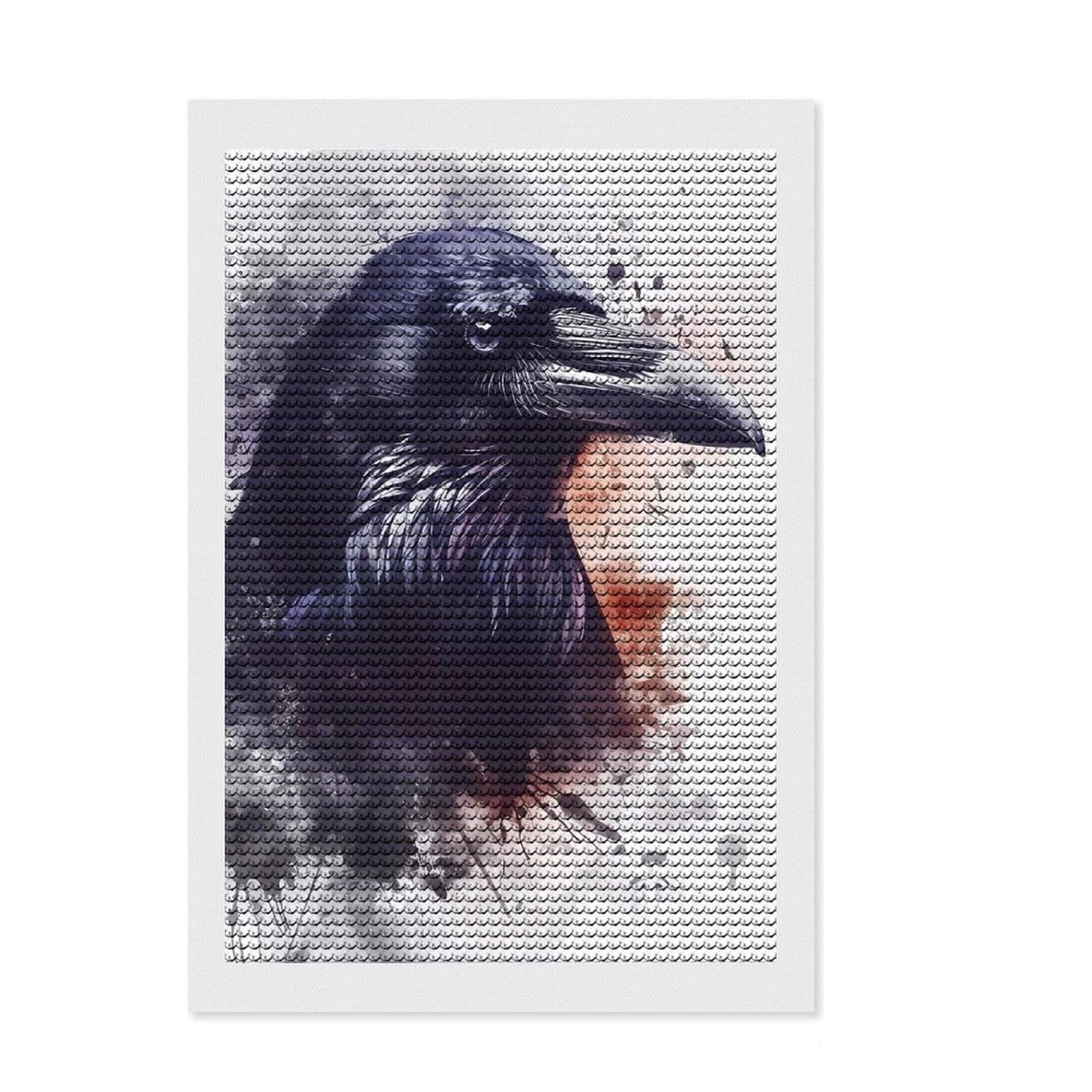 Junmoney Crow Watercolor Diamond Art Canvas 8"x12", Home Wall Decor, for Craft Lovers, Stress Relief Craft, Holiday Gift Idea