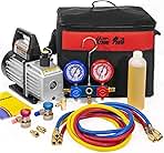 XtremepowerUS HVAC Air Vacuum Pump 3CFM 1/4HP (R134a R12 R22 R410a) A/C Refrigeration AC Manifold Gauge R134 Can-Tap Included Carrying Tote