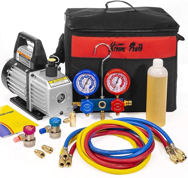 XtremepowerUS HVAC Air Vacuum Pump 3CFM 1 4HP R134a R12 R22 R410a A C Refrigeration AC Manifold Gauge
