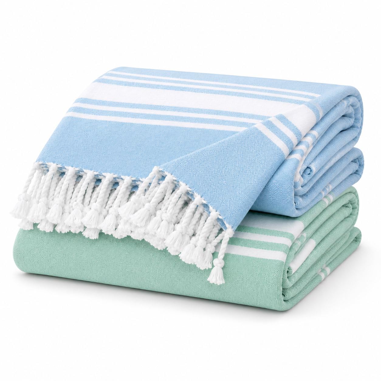Adore 2 Pack Hammam Beach Towels Striped 170 x 90 cm, Blue & Green