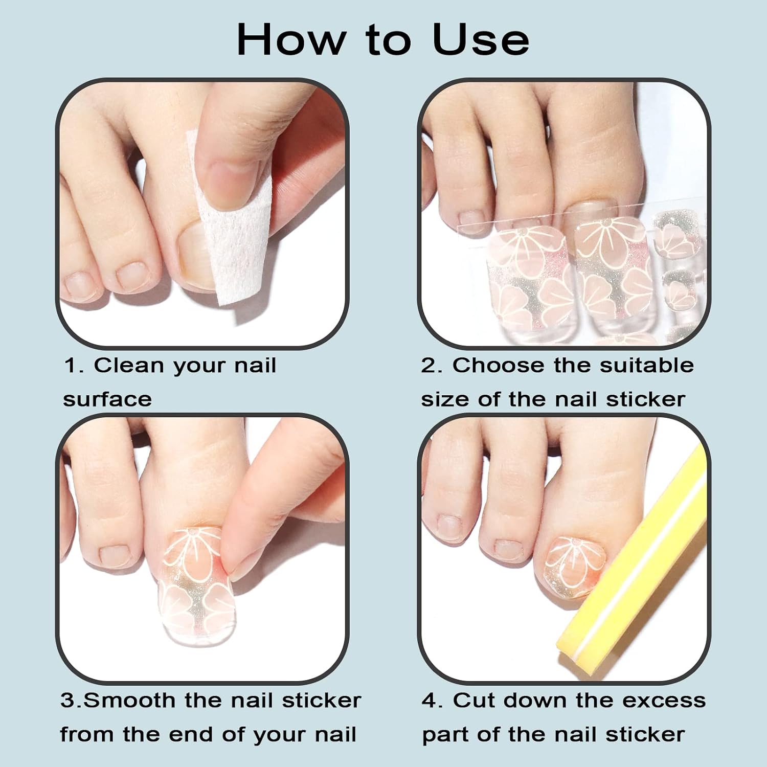 SIUSIO 110 pcs 5 Sheets Full Nail Wraps Toe Nail Polish Gel Nail Strips Stickers DIY Glitter Glue Adhesive Nails Art Sticker for Women Girls