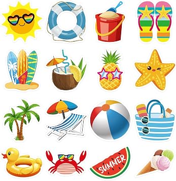 480Pcs Summer Stickers for Kids, Waterproof Beach Sticker for Water Bottle, Cute Summer Decals for Envelopes Cards Party Supply Decoration Teacher Reward Simple
