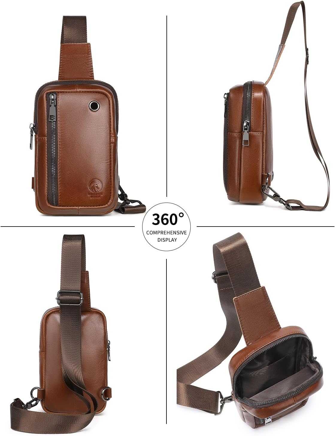 Rainbow Horse Mini Men's Sling Bag | Stylish Leather Chest Bag with Anti-theft Zippers & Headphone Port, Essential for Daily Travel