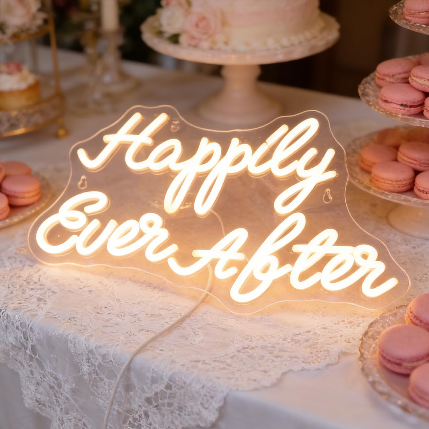 Led Happily Ever After Neon Sign USB Powered with Dimmer Switch Neon Decor Lights for Room Home Bar Art Wall Decor Wedding Party Wall Hanging Decoration (Warm white)