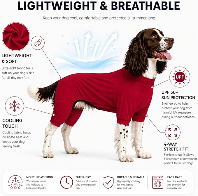 LoveLongLong Jumpsuit para Perros con Protección UV Rojo M miniatura 2