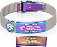 Vista 73 de Divoti Pulsera de identificación de alerta médica grabada personalizada, grabado láser de doble cara, pulsera de silicona, cierre de seguridad