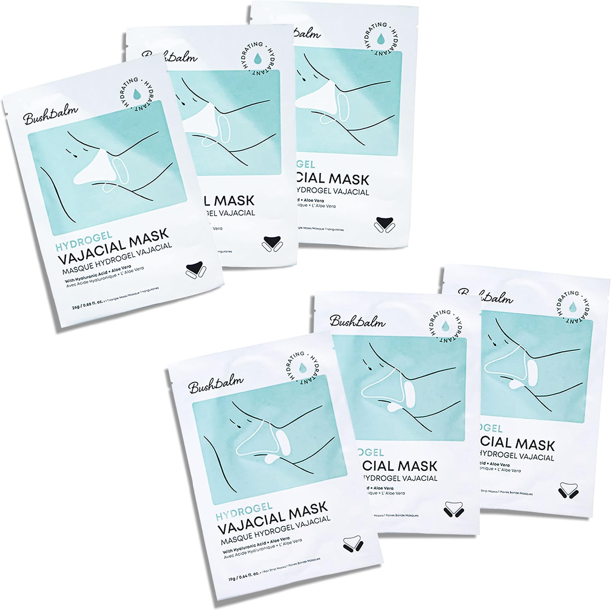 Hydrogel Vajacial Mask - Hydrating Mask with Hyaluronic Acid and Aloe Vera to Cool and Soothe Skin Post-Hair Removal, 3 Full Mask Sets