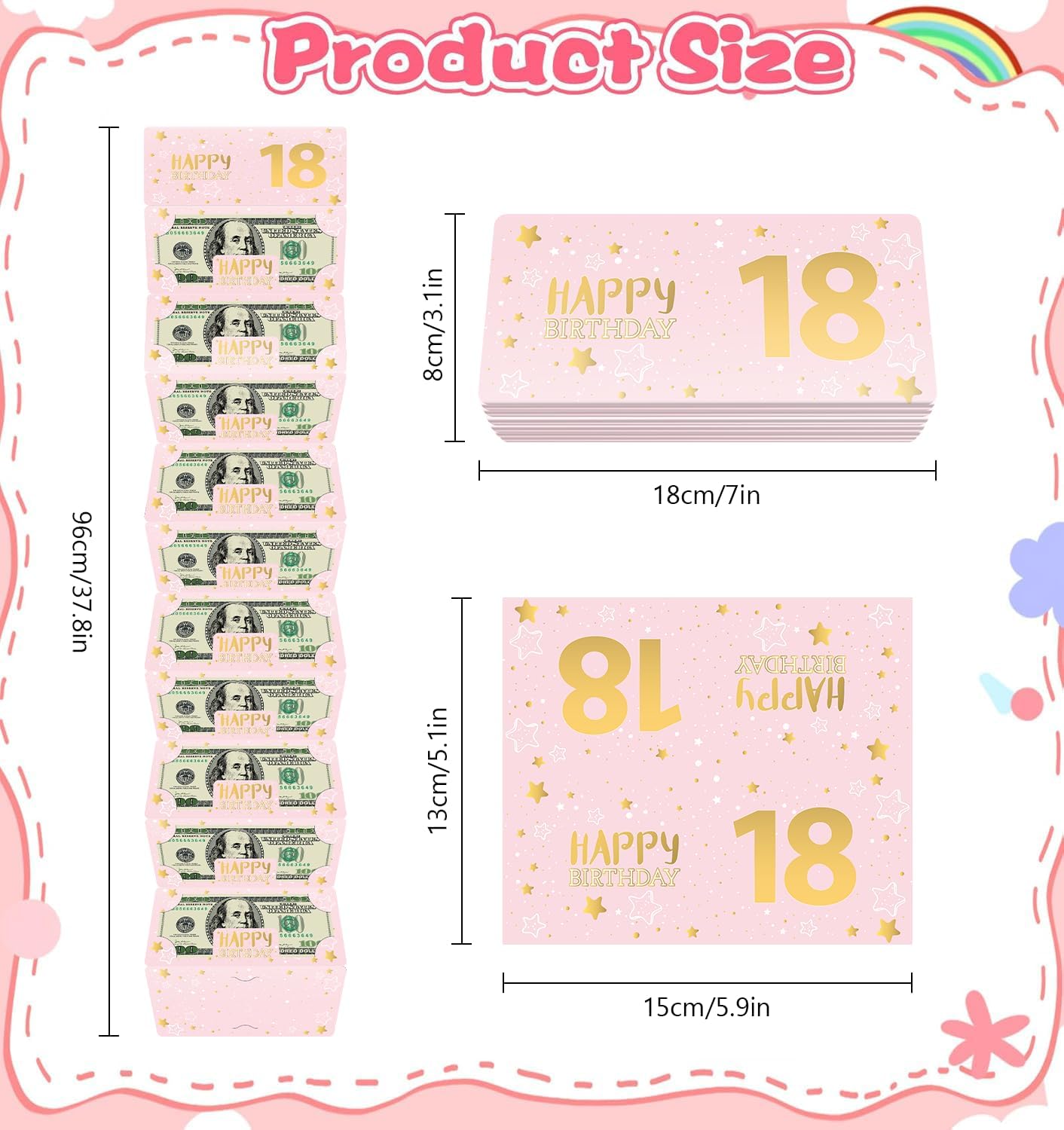 Pink 18th Birthday Money Envelope for Cash Gift Holder with Greeting Card for Girl Women Surprise Gift Idea with Clear Plastic Bag image 3