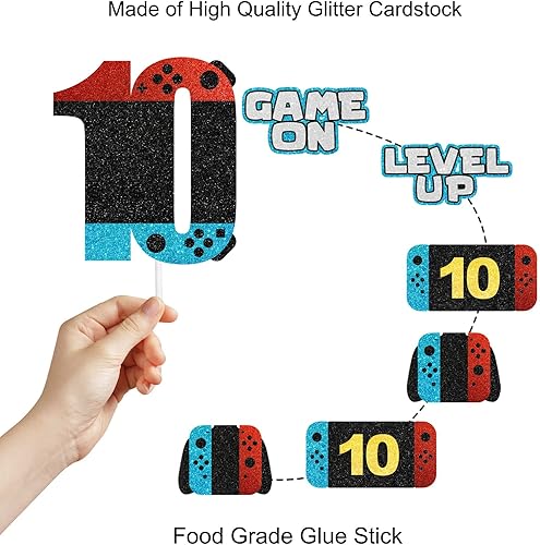 Miniatura 3 de Juego de 7 adornos para tartas de nivel de juego, juego de decoración de controlador de juegos de feliz cumpleaños para adolescentes y niñas,