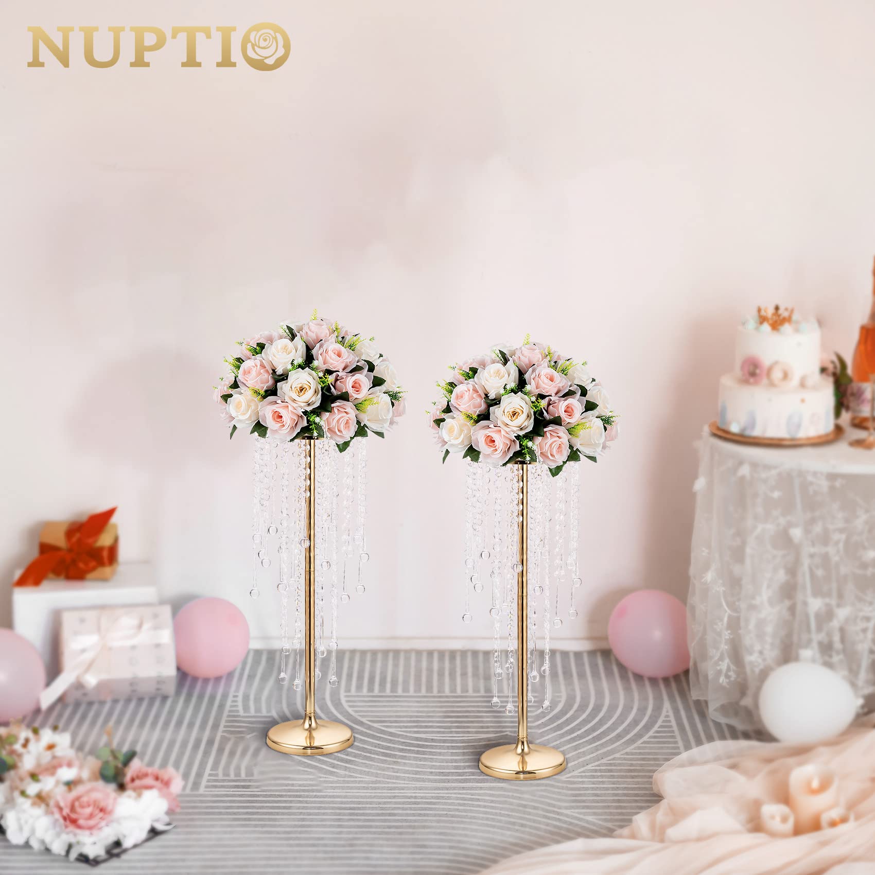 NUPTIO Centrotavola Matrimonio Vaso Oro: 10 Pezzi 55cm Alti Vasi Cristallo Fiori Metallo Stand per Decorazioni Tavoli Festa - Elegante Sfuso Matrimoni Anniversario Lampadario Centrotavola Stand