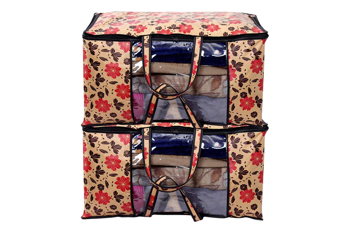 Stylista Quilt Blanket Storage Bags Extra Large Double Size Set of 2 Sprig Pattern Multicolor-picture-10