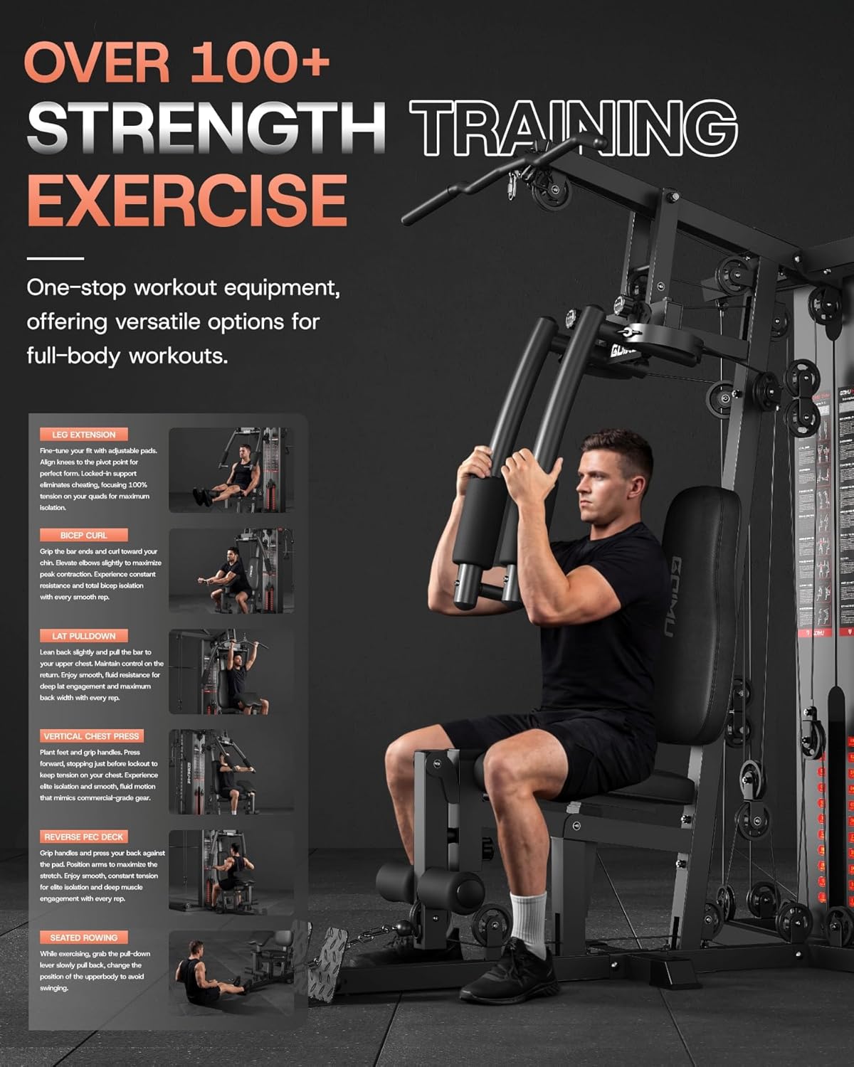 DM01 Dual-Station Smith Machine Home Gym, 140LB Weight Stack with LAT Pull-Down & Leg Press, All-in-One Workout Station for Couples & Family Strength Training