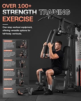 DM01 Dual-Station Smith Machine Home Gym, 140LB Weight Stack with LAT Pull-Down & Leg Press, All-in-One Workout Station for Couples & Family Strength Training