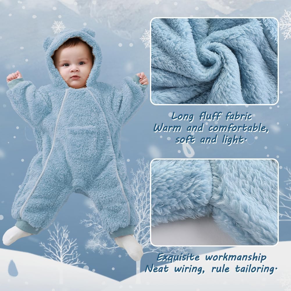 Newborn Baby Bear Outfit Suit Girls Boys Fleece Jumpsuit Romper Hooded Coat Winter Clothes Outwear Snowsuit - Image 3